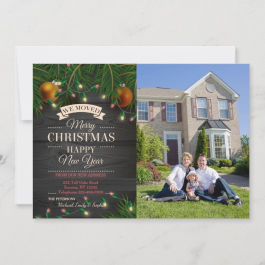 Christmas Lights Fotoaankondiging Feestdagenkaart (Voorkant)