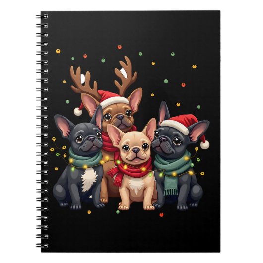 Christmas Lights French Bulldogs Xmas Frenchie Dog Notitieboek (Voorkant)