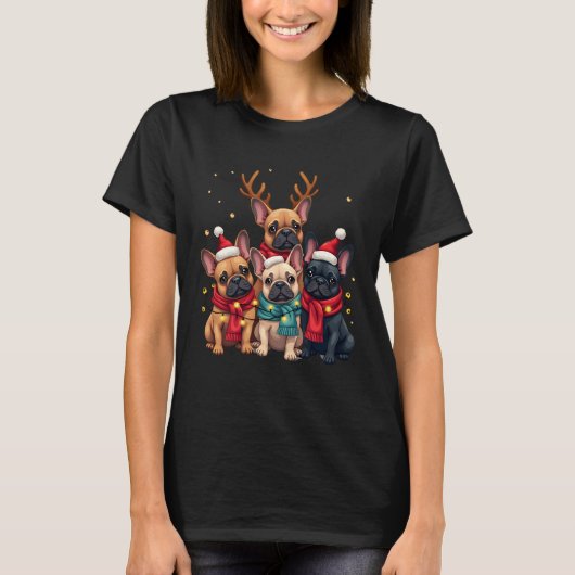 Christmas Lights French Bulldogs Xmas Frenchie Dog T-shirt (Voorkant)