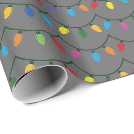 Christmas Lights GRAY GIFT WRAP Cadeaupapier (Rol Hoek)