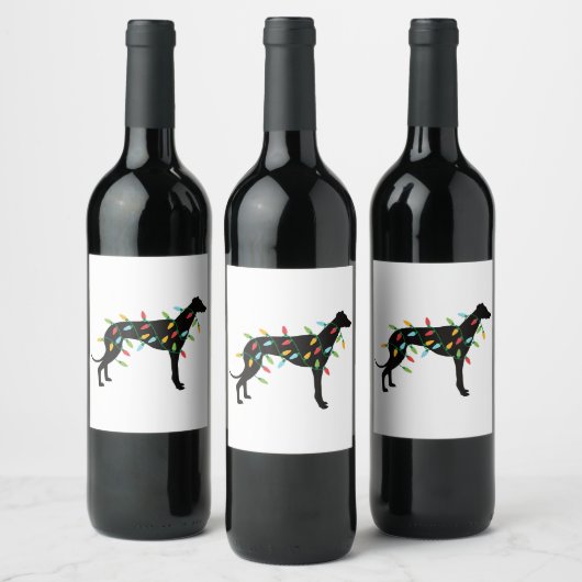 Christmas Lights Greyhound Cute Gifts Dog Lovers Wijn Etiket (Flessen)