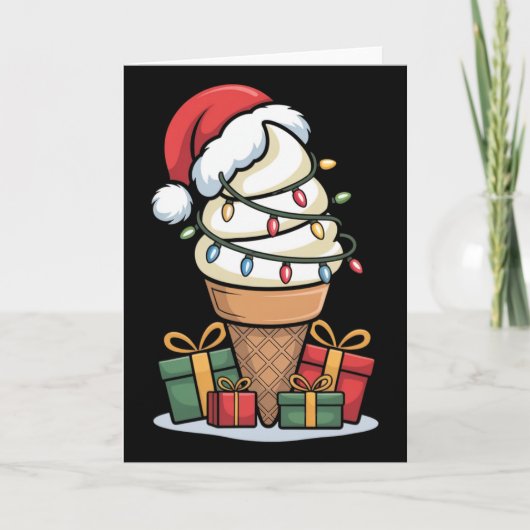 Christmas Lights Ice Cream Cone With Santa Hat Des Kaart (Voorkant)