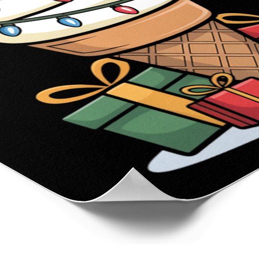 Christmas Lights Ice Cream Cone With Santa Hat Des Poster (Hoek)