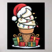 Christmas Lights Ice Cream Cone With Santa Hat Des Poster (Voorkant)