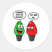 Christmas Lights Joke Light Bulb Working Off On Pu Ronde Sticker (Voorkant)