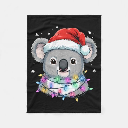 Christmas Lights Koala Santa Hat Cute Xmas Pajamas Fleece Deken (Voorkant)