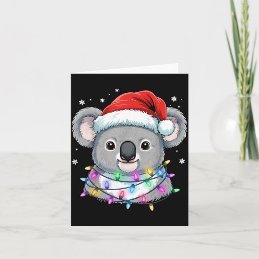 Christmas Lights Koala Santa Hat Cute Xmas Pajamas Kaart (Voorkant)