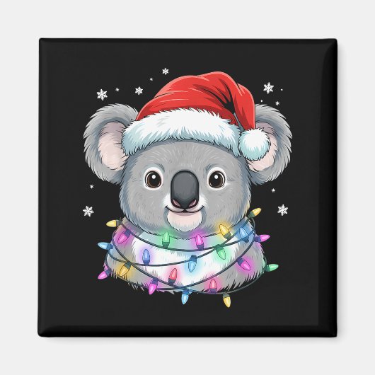 Christmas Lights Koala Santa Hat Cute Xmas Pajamas Magneet (Voorkant)