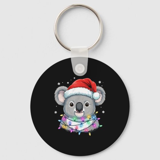 Christmas Lights Koala Santa Hat Cute Xmas Pajamas Sleutelhanger (Voorkant)