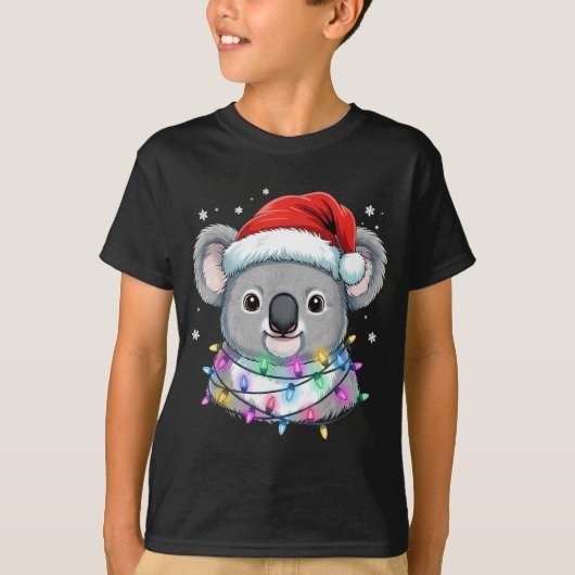 Christmas Lights Koala Santa Hat Cute Xmas Pajamas T-shirt (Voorkant)