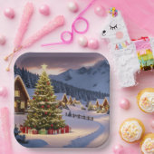 Christmas lights landscape with snow papieren bordje (Feest)