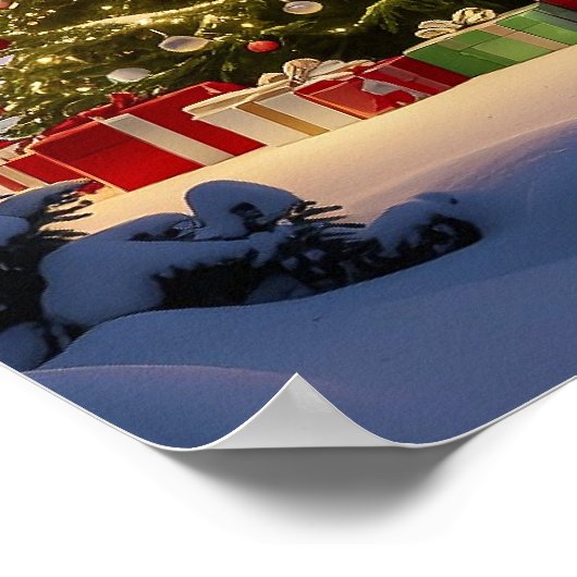 Christmas lights landscape with snow poster (Hoek)
