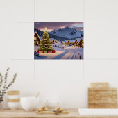 Christmas lights landscape with snow poster (Keuken)