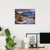 Christmas lights landscape with snow poster (Thuiskantoor)