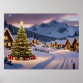 Christmas lights landscape with snow poster (Voorkant)