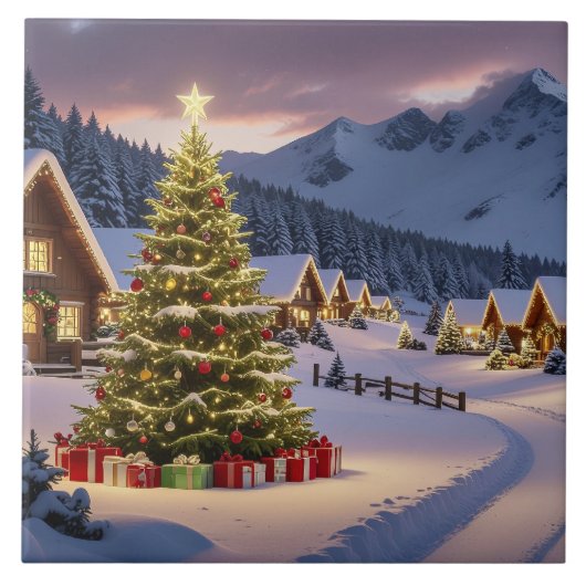 Christmas lights landscape with snow tegeltje (Voorkant)