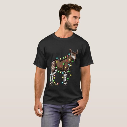 Christmas Lights Okapi Xmas Holiday T-shirt (Voorkant volledig)