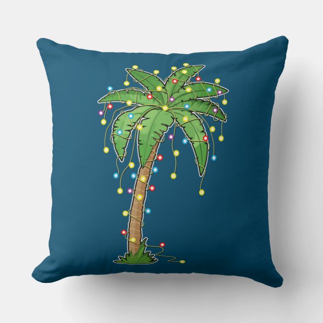 Christmas Lights Palm Tree Beach Funny Tropical Kussen (Voorkant)
