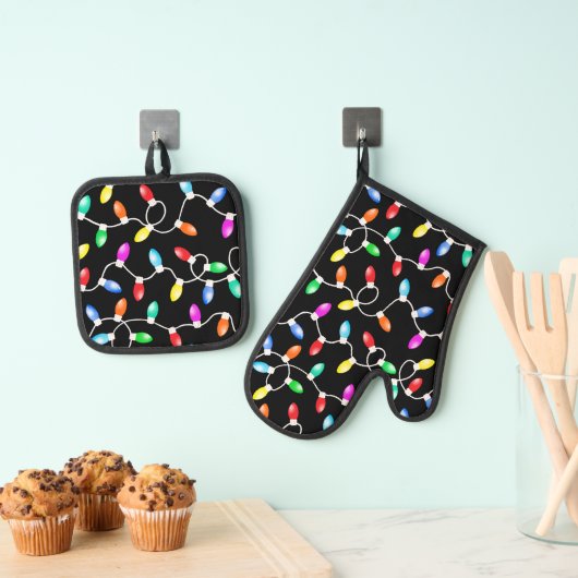Christmas Lights Pattern Ovenwant & Pannenlap Set (Insitu(Ophanging))