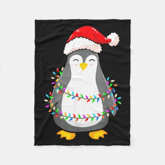 Christmas Lights Penguin Wearing Xmas Hat - Pengui Fleece Deken (Voorkant)