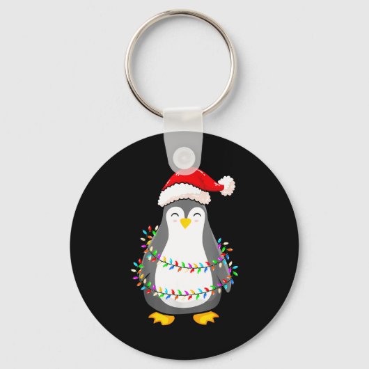 Christmas Lights Penguin Wearing Xmas Hat - Pengui Sleutelhanger (Voorkant)