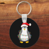Christmas Lights Penguin Wearing Xmas Hat - Pengui Sleutelhanger (Voorkant)