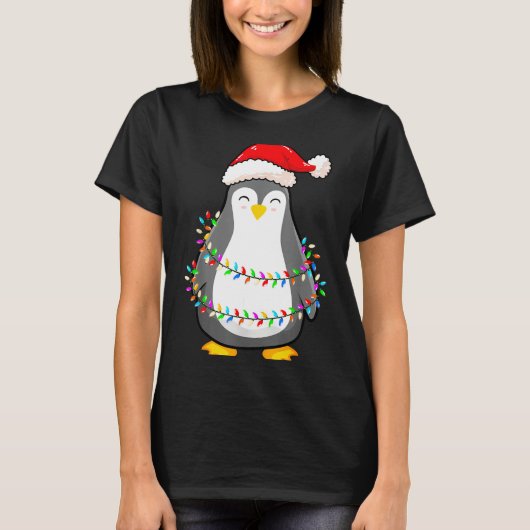 Christmas Lights Penguin Wearing Xmas Hat - Pengui T-shirt (Voorkant)