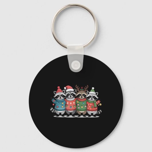 Christmas Lights Raccoon Santa Funny Xmas Tree For Sleutelhanger (Voorkant)