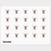 Christmas Lights Reindeer Santa Hat Cute Xmas Paja Ronde Sticker (Vel)