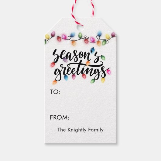 Christmas Lights Seasons Greetings TO FROM Cadeaulabel (Voorkant)
