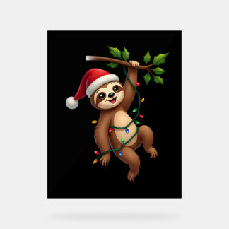 Christmas Lights Sloth Wearing Xmas Hat - Sloth Lo Acryl Bord