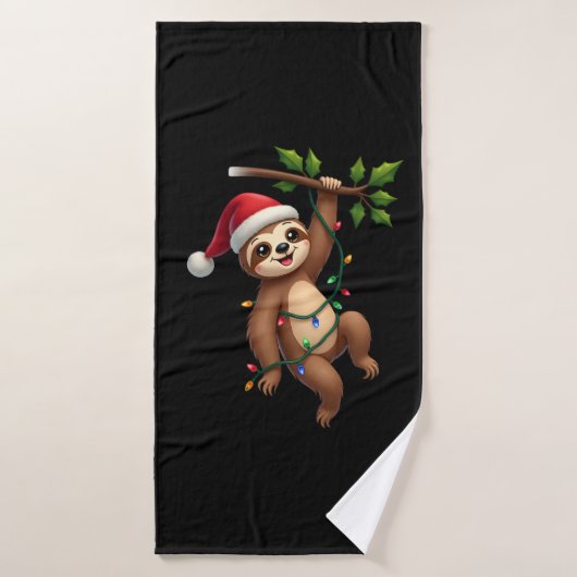 Christmas Lights Sloth Wearing Xmas Hat - Sloth Lo Badhanddoek (Badhanddoek)