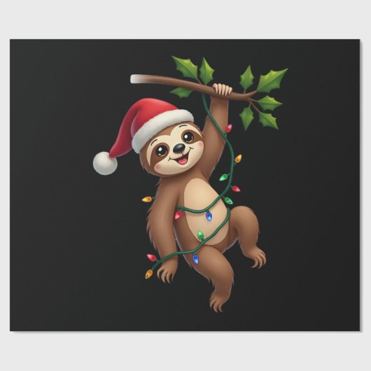Christmas Lights Sloth Wearing Xmas Hat - Sloth Lo Cadeaupapier (Vlak)