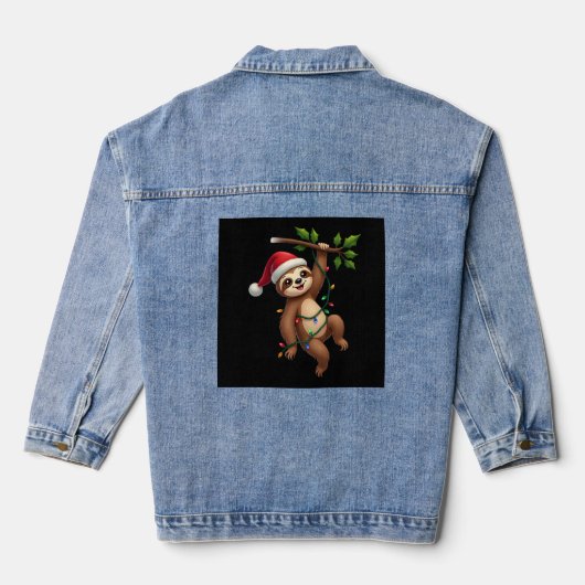 Christmas Lights Sloth Wearing Xmas Hat - Sloth Lo Denim Jacket (Achterkant)