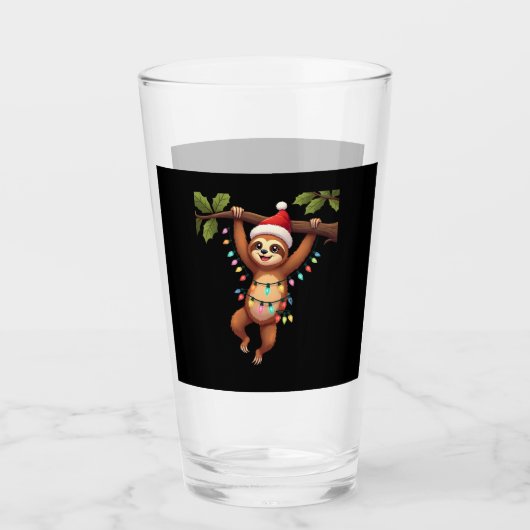 Christmas Lights Sloth Wearing Xmas Hat - Sloth Lo Glas (Voorkant)