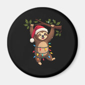 Christmas Lights Sloth Wearing Xmas Hat - Sloth Lo Magneet (Voorkant)
