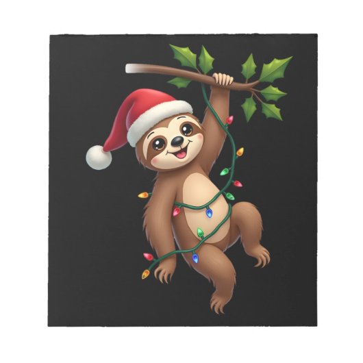 Christmas Lights Sloth Wearing Xmas Hat - Sloth Lo Notitieblok (Voorkant)