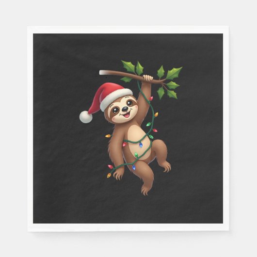 Christmas Lights Sloth Wearing Xmas Hat - Sloth Lo Servet (Voorkant)