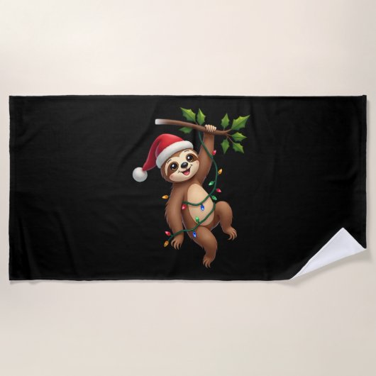 Christmas Lights Sloth Wearing Xmas Hat - Sloth Lo Strandlaken (Voorkant)