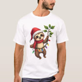 Christmas Lights Sloth Wearing Xmas Hat - Sloth Lo T-shirt (Voorkant)