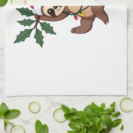 Christmas Lights Sloth Wearing Xmas Hat - Sloth Lo Theedoek (Gevouwen)