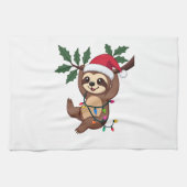 Christmas Lights Sloth Wearing Xmas Hat - Sloth Lo Theedoek (Horizontaal)