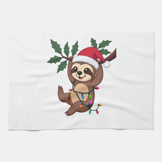 Christmas Lights Sloth Wearing Xmas Hat - Sloth Lo Theedoek (Horizontaal)