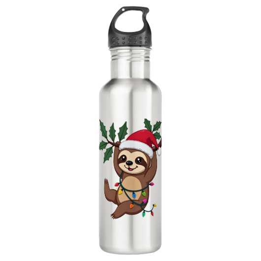 Christmas Lights Sloth Wearing Xmas Hat - Sloth Lo Waterfles (Voorkant)