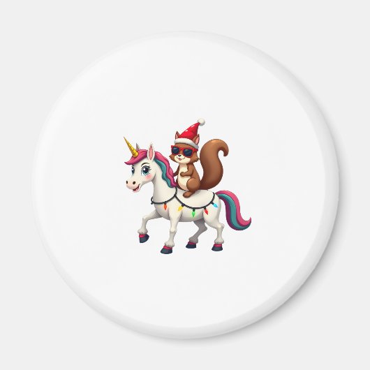 Christmas Lights Squirrel Riding Unicorn T-Shirt ( Magneet (Voorkant)