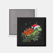 Christmas Lights Turtle Wearing Xmas Hat - Lover  Magneet (Voorkant / Achterkant)
