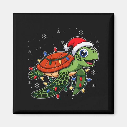 Christmas Lights Turtle Wearing Xmas Hat - Lover  Magneet (Voorkant)