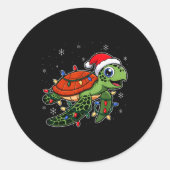 Christmas Lights Turtle Wearing Xmas Hat - Lover  Ronde Sticker (Voorkant)
