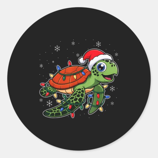 Christmas Lights Turtle Wearing Xmas Hat - Lover  Ronde Sticker (Voorkant)