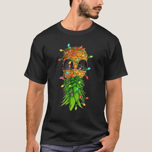 Christmas Lights Upside Down Pineapple Swinger Xma T-shirt (Voorkant)